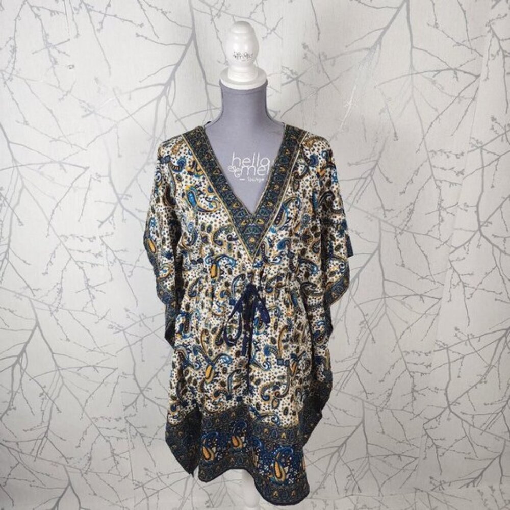 Sahiba Paisley Printed Drawstring Cinch Waist Kaftan Beach Cover